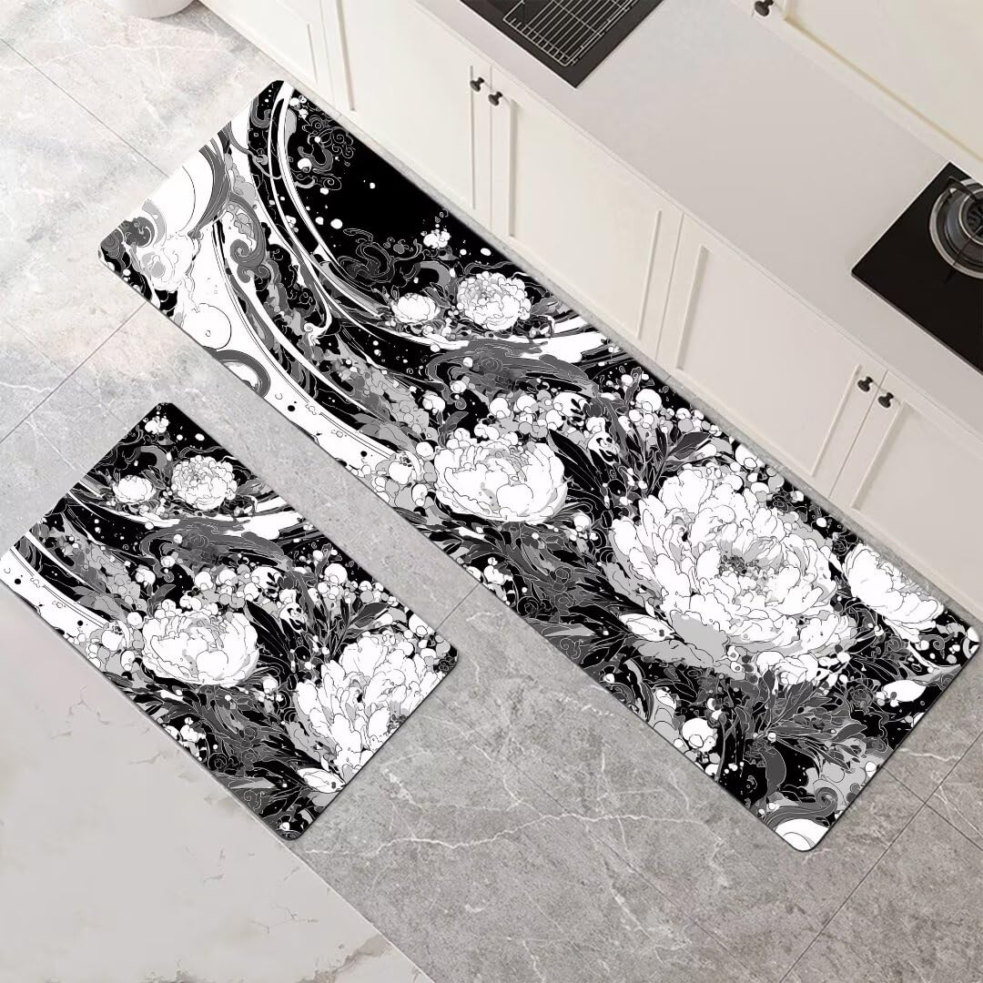 Alfombras de cocina lavables y antideslizantes con diseño floral súper absorbente