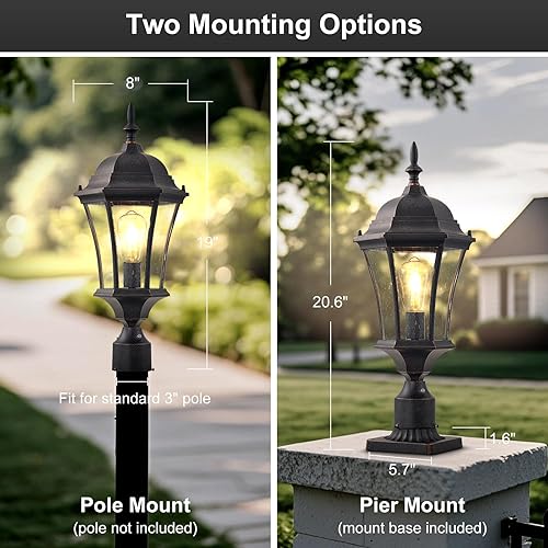 Miniatura 5 de Luz de poste al aire libre de 24 pulgadas con sensor de atardecer a amanecer, lámpara de poste exterior con montaje en muelle, lámpara de poste de