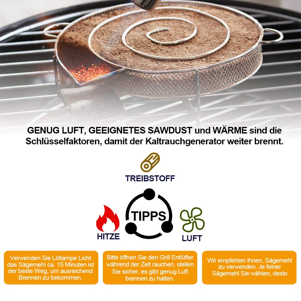 Kaltrauchgenerator, räucherofen edelstahl für heißes und kaltes Rauchen, perfekt für alle Grillgeräte und Raucher, Rauchzeit bis zu 24 Stunden