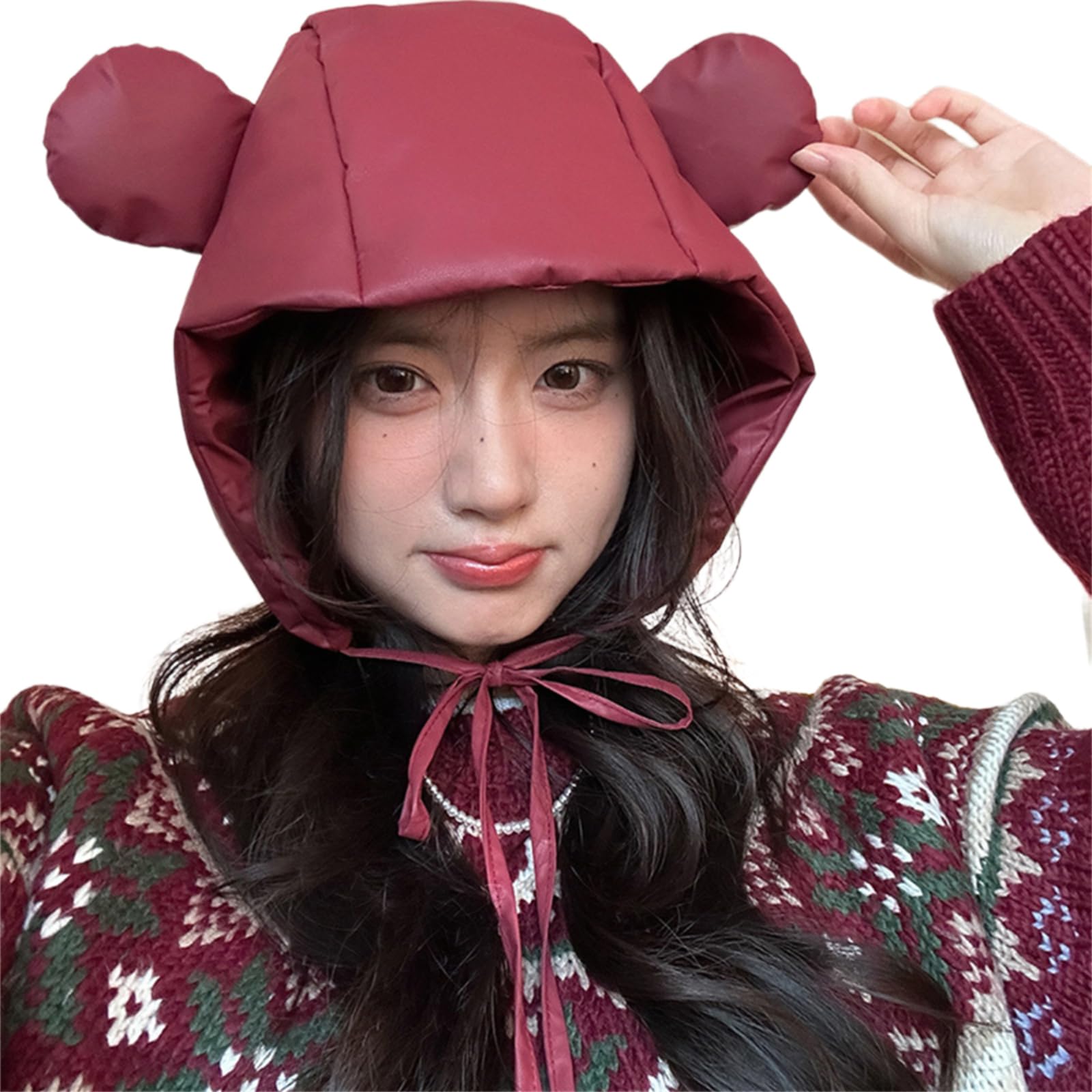 Unisex Warm Hat Trapper Hat Cartoon Bear Warm Hat Down Hat for Outdoor Winter for Skiing Camping Hiking