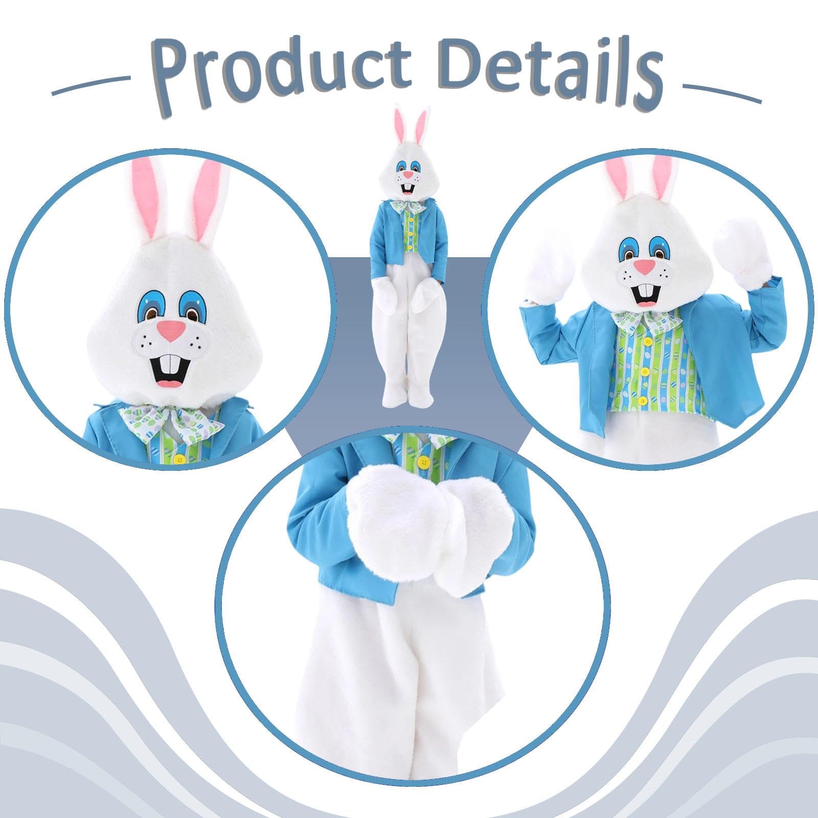 F Fityle Costume de Lapin de Pâques Déguisement Enfant Lapin Ensemble Complet Polyester Accessoire Tenue Théâtre Adapté pour Rôle Scène Jardin d'enfants, L