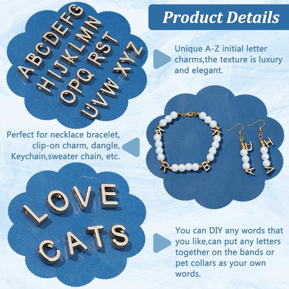 PH PandaHall 52Pcs Gold Letter Beads, Alloy Alphabet ABC Charms Metal A-Z Alphabet Letter Charms Capital Alphabetic Pendants for Valentine DIY Bracelet Necklace Jewelry Making Crafting, 26Pcs/set - Image 4
