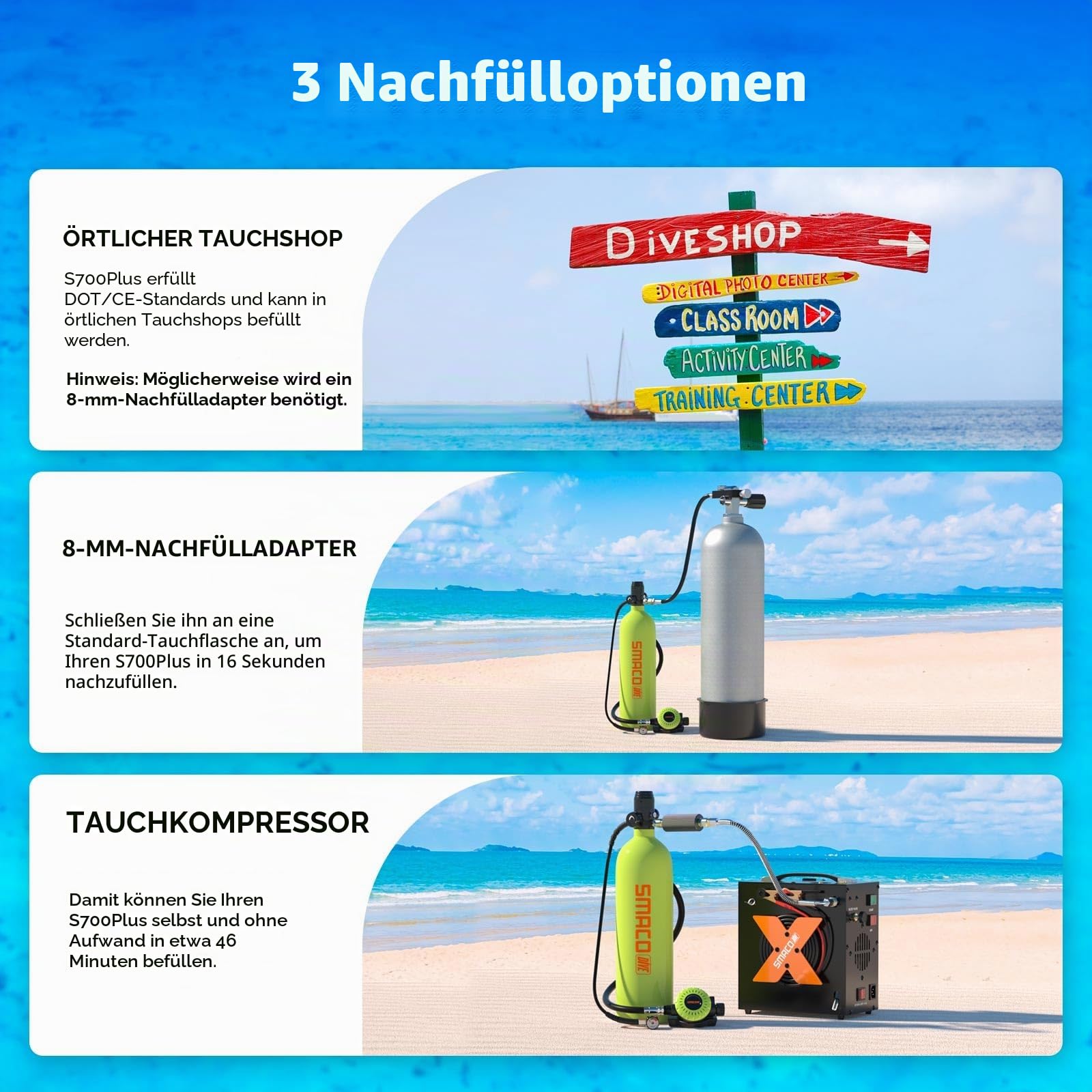 SMACO Mini Tauchflasche 2L Sauerstoffflasche Tauchen Mini Taucherflasche für Unterwasseratmung Tragbare Tauchen Sauerstofftank Lung Air Tank für Notfallrettung Bootsreinigung Tauchausrüstung S700 PLUS