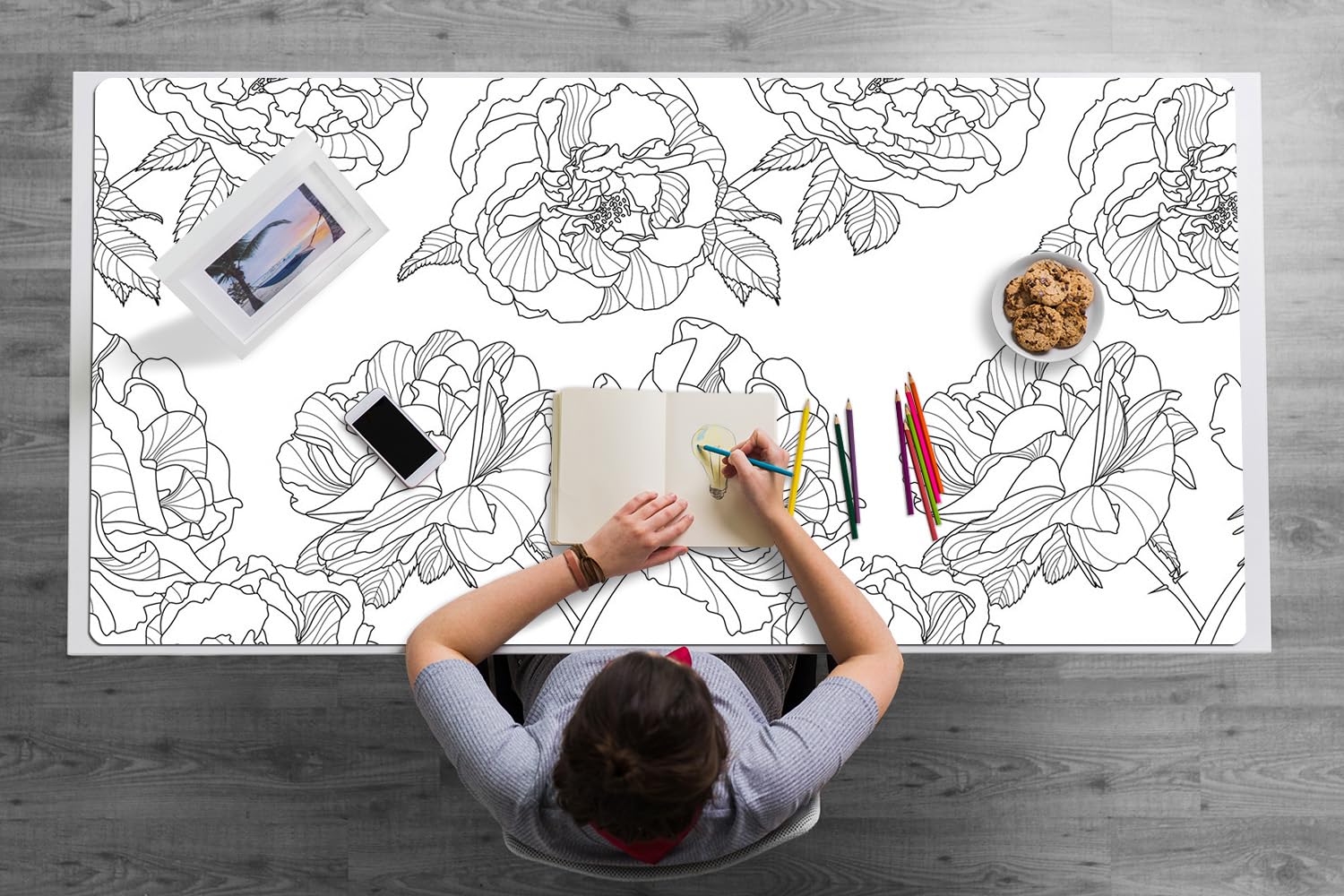 Sottomano da Scrivania 120x60 cm Superficie Protettiva Impermeabile per Ufficio e Casa Antiscivolo Protezione e Decorazione in Vinile PVC Facile da Pulire - Rose disegnate