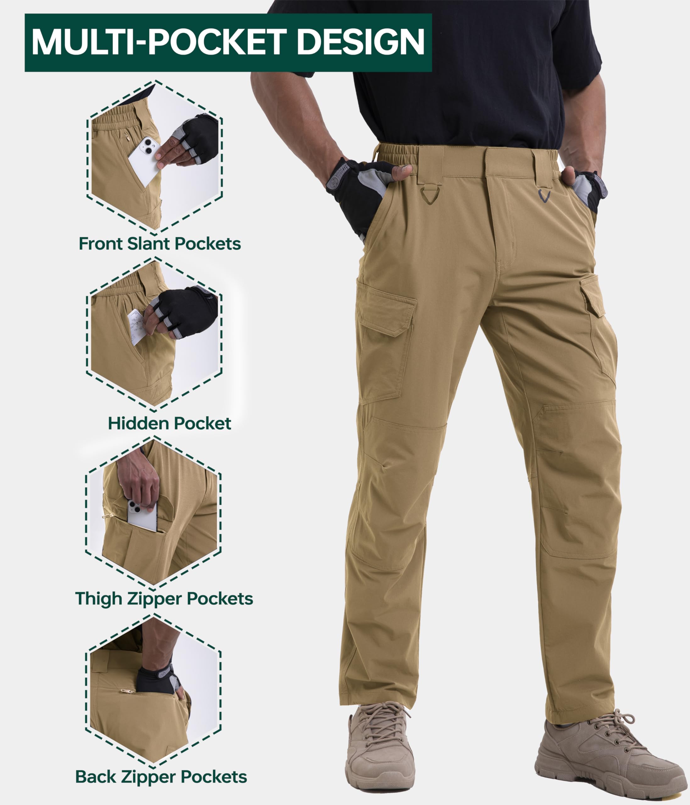 NATUVENIX Wanderhose Herren Leicht Atmungsaktiv Wasserabweisend Trekking | 7 Taschen, verstärkte Kniepartie, elastischer Bund. Ideal Wandern, Trekking, Arbeit, Angeln. schnelltrocknend LSF50+
