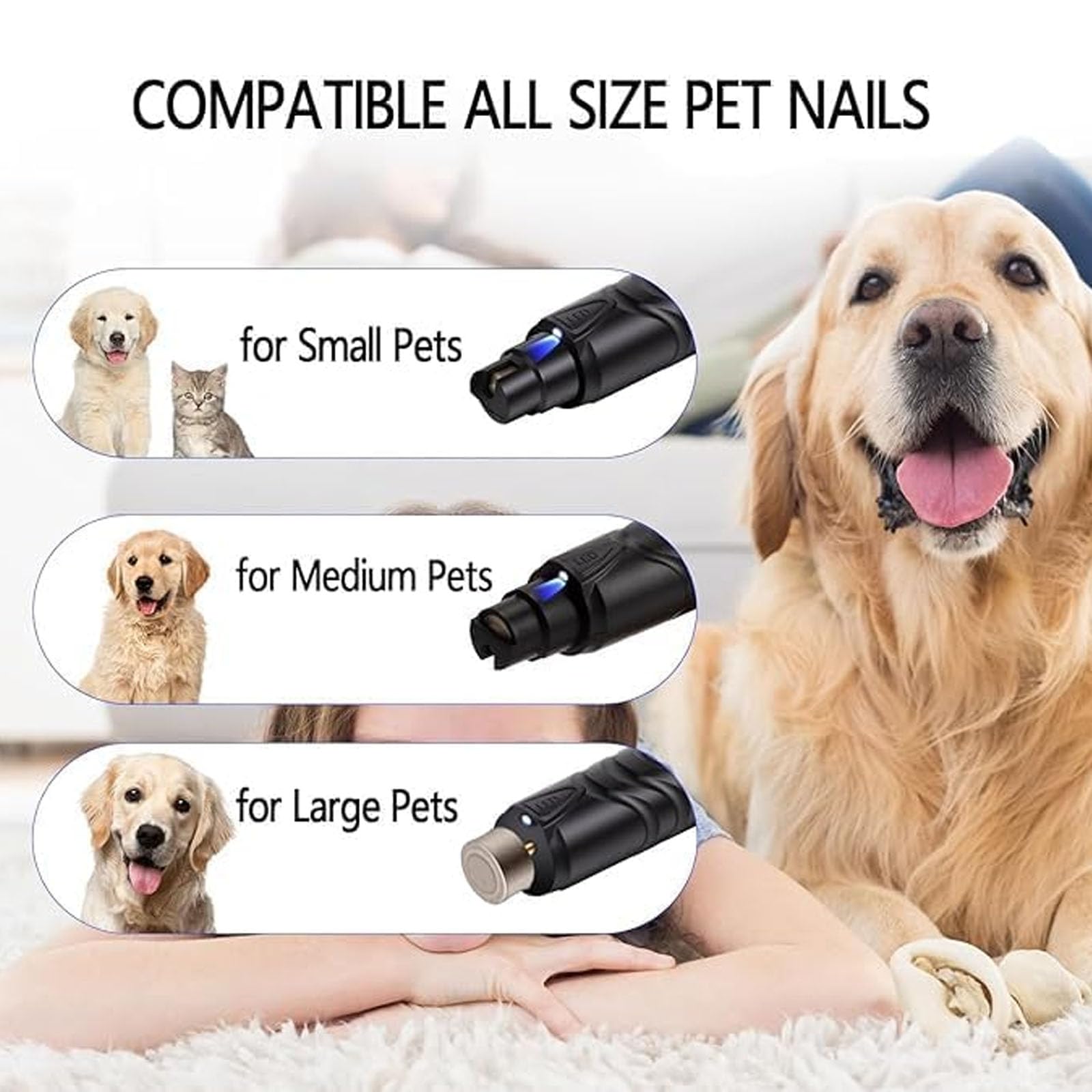 Kit Para Afilar Uñas Para Mascotas, Cortaúñas Silencioso Para Perros, Cortaúñas, Afeitadora De Patas, Afilador De Garras Eléctrico Para Mascotas, Luces LED, Adecuado Para Perros Y Gatos,Black 1