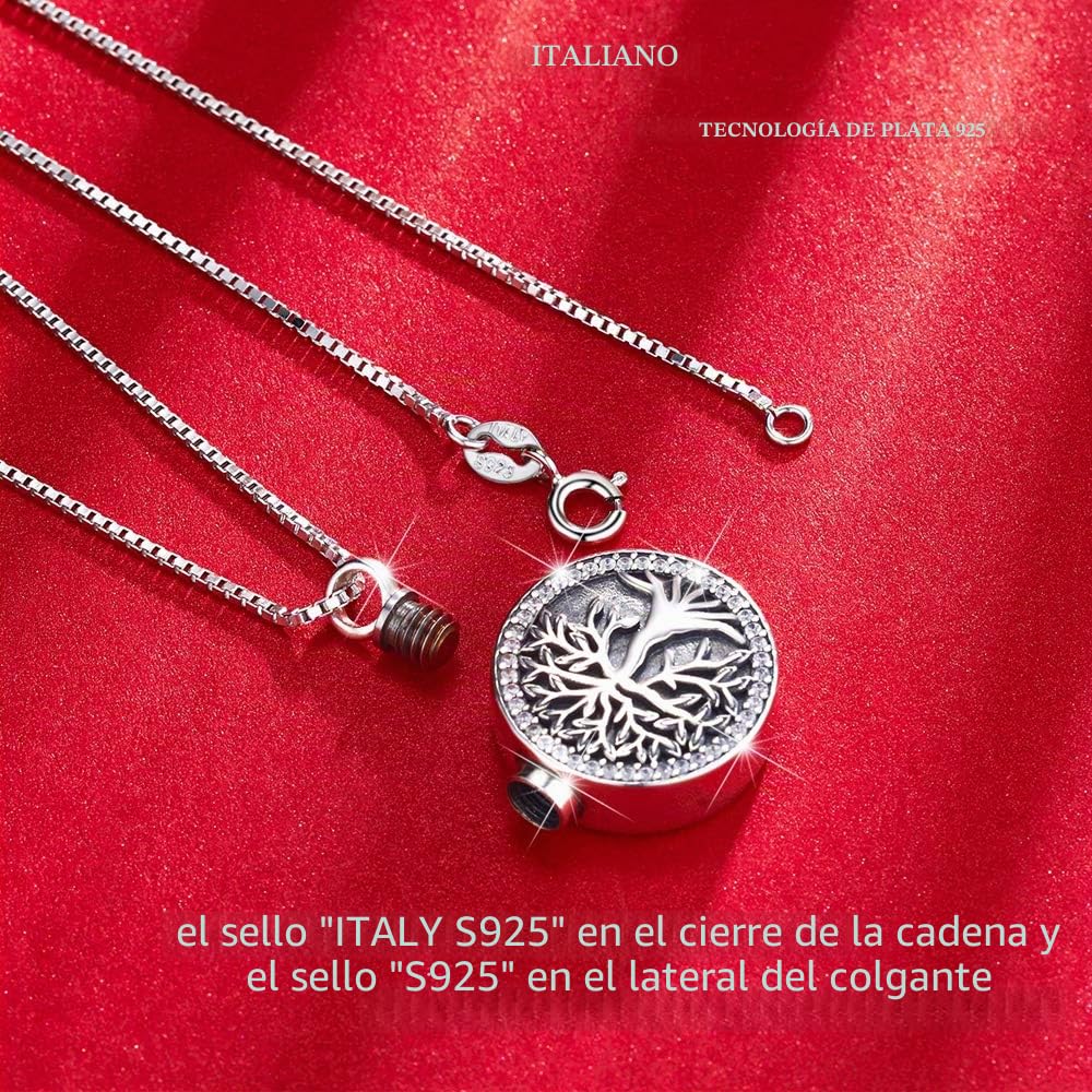 Odinstone Collar para cenizas de plata de ley S925, Colgante Cenizas Árbol de la vida Joyería cremación conmemorativas para mujeres medallón conmemorativo con kit de relleno