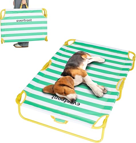 Cama elevada plegable para perros, cama elevada portátil para acampar, cama para perros de verano al aire libre (mediano, rayas verdes y tela Oxford)