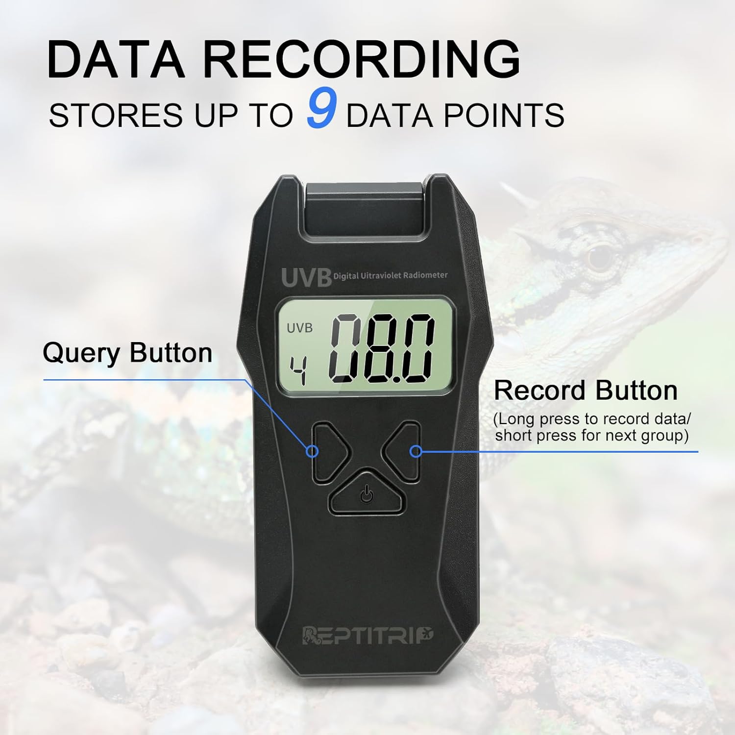 Reptile UVB Radiometer – Rotatable Probe & Data Logging, UVB Index Meter for Reptile Lamp Bulb, Measures 280-320 nm with Range 0-1999 µW/cm²