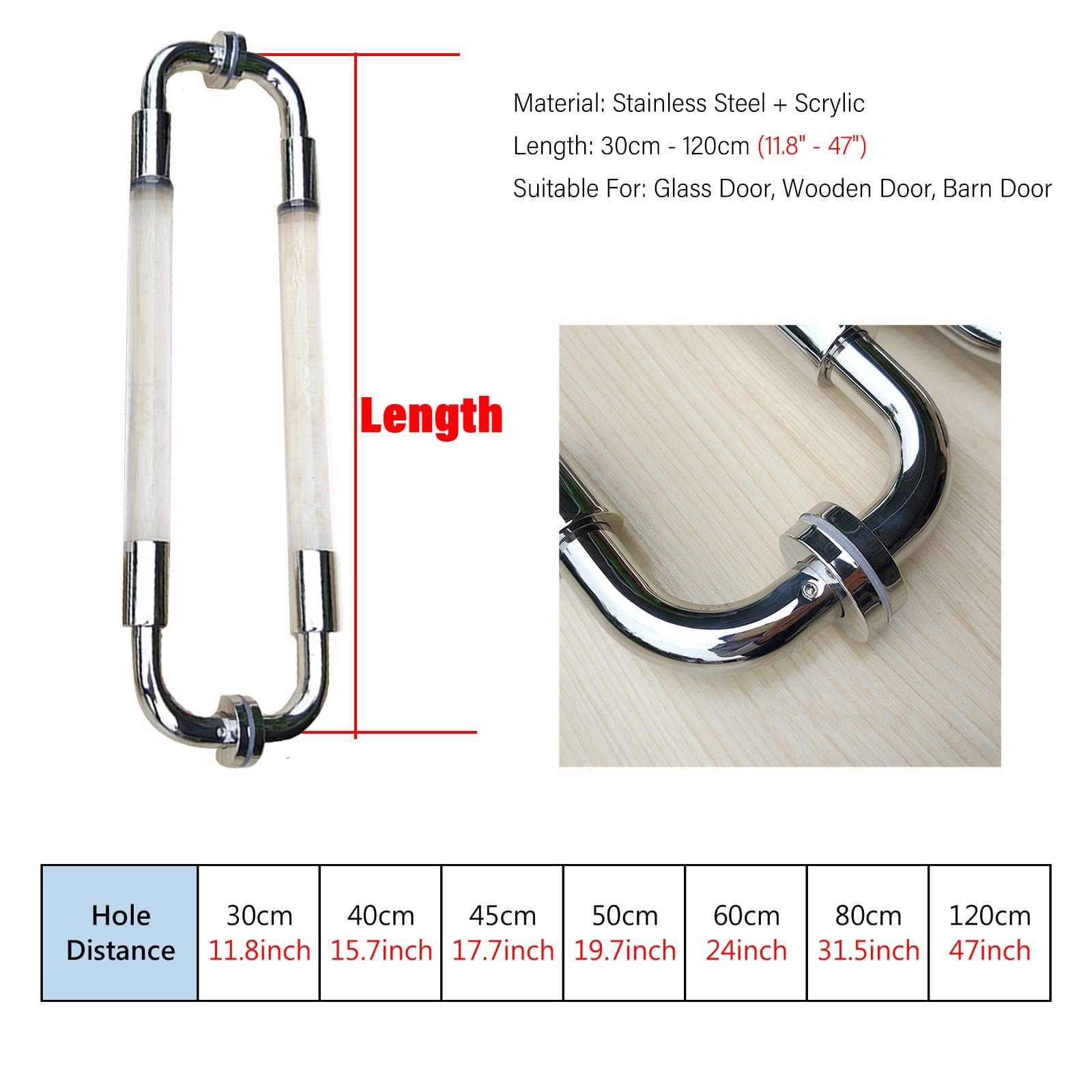 Manija de Acero Inoxidable para Puerta corrediza de Vidrio - Tirador de acrílico Transparente de Doble Cara para Entrada, mamparas de Ducha, herrajes para Puertas Principales - Diseño durade