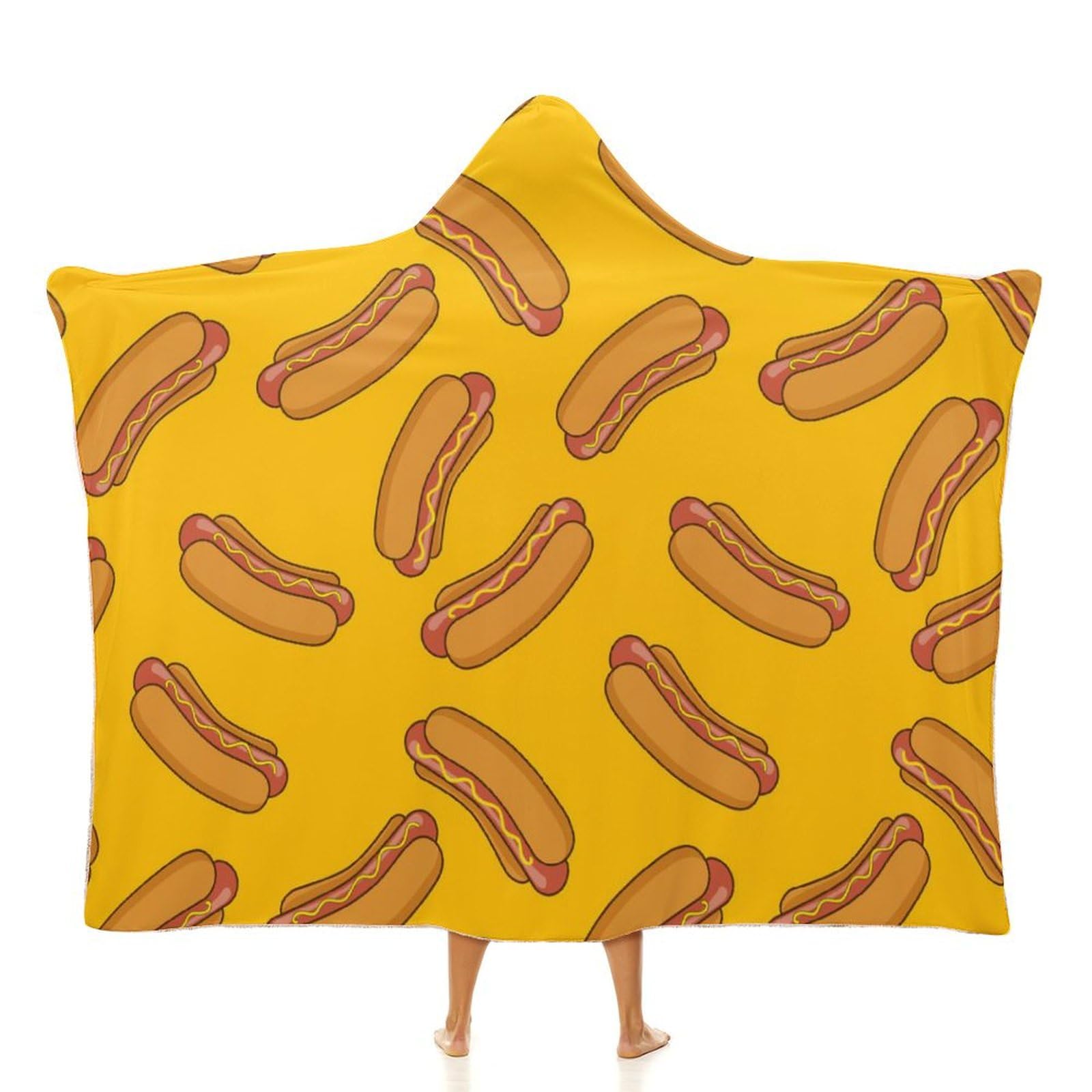 Hot-Dog Soft Wearable Hooded Blanket Fleece Warm Throw Cape for Men Women Gifts