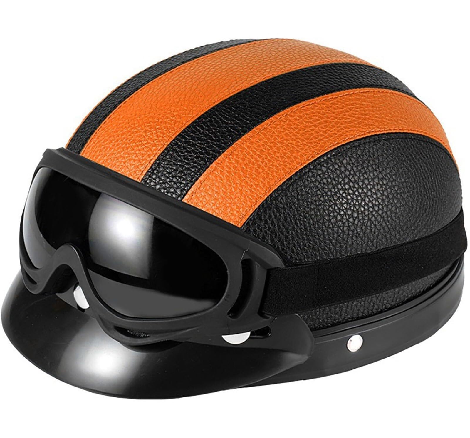 Casque demi-casque de mobylette style rétro bol avec lunettes de protection intégrées
