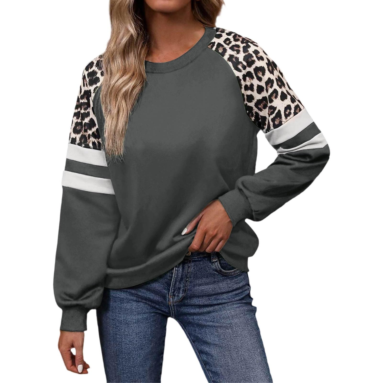 Sudadera de Manga Larga con Cuello Redondo para Mujer, con Estampado Animal, Bloques de Color, Informal, Holgada, de Polar Suave, para otoño e Invierno.