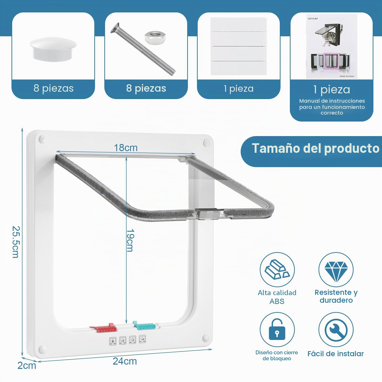 Roxanex Puerta grande de 19 cm x 18 cm, solapa fácil de instalar para ventanas, delgada, de seguridad para mascotas con cerradura de 4 vías, solapa resistente