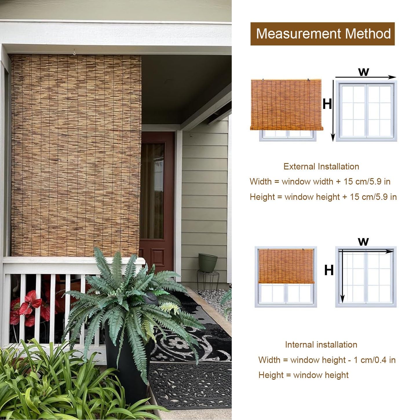 Cortina de bambú natural de 150 x 170 cm, respetuosa con el medio ambiente, protección solar, ajustable, para decoración del hogar, ligera y elegante tratamiento de ventanas