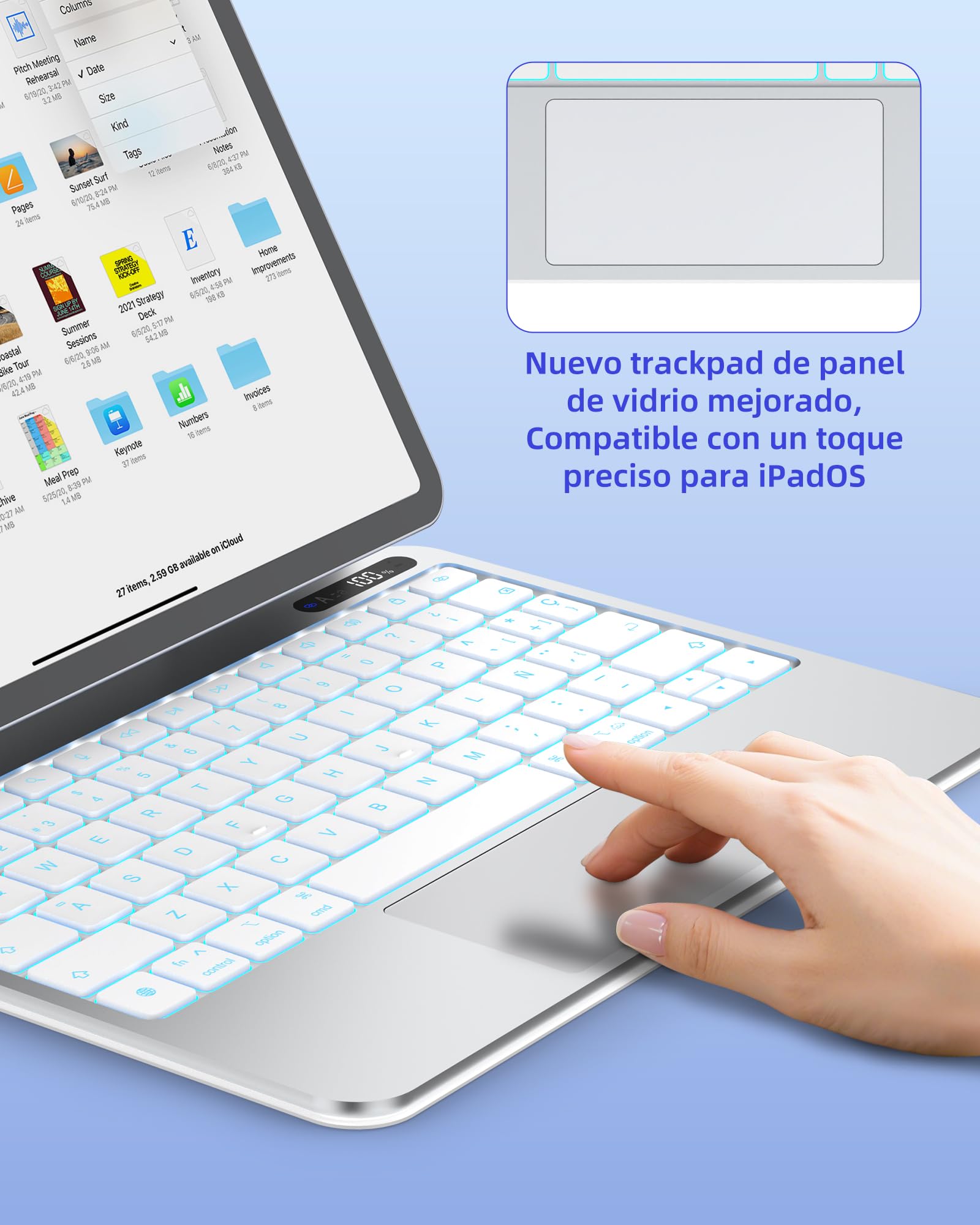 Bettdow Teclado para iPad Air 11" M4 2026/M3 2025/M2 2024, Español Ñ Ligera de Aleación de Aluminio Magnético Flotante Diseño Teclado con Trackpad para Air 5ª/4ª 10,9"/iPad Pro 11" 4ª/3ª/2ª/1ª,Blanco