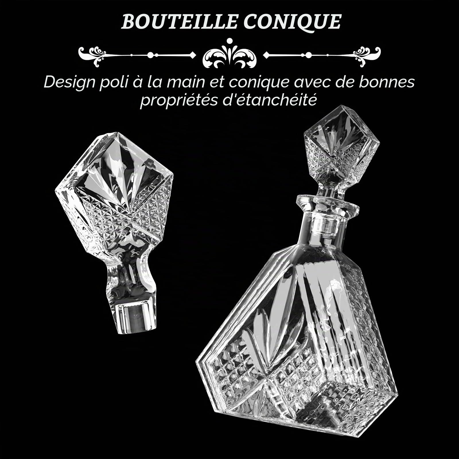 Carafe à whisky en cristal et 6 verres, élégante carafe en verre, carafe à vin, carafe gravée parfaite pour le bourbon, le brandy et la vodka, cadeau bourbon pour homme (Hera)