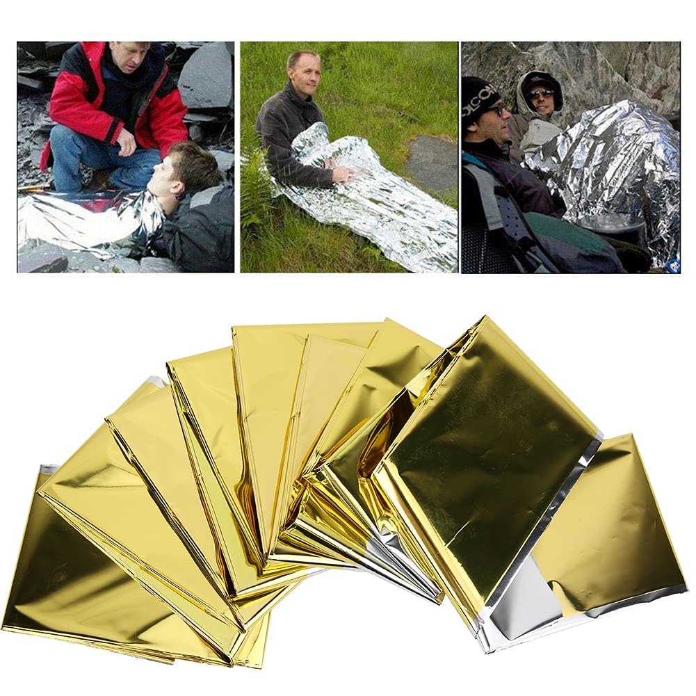 5 Pezzi Coperta di Sopravvivenza di Emergenza, Coperte Spaziali in Lamina Termica Coperta Riflettente Impermeabile per Esterni Sacco a Pelo di Emergenza per Campeggio/Escursionismo/Terremoto(oro)