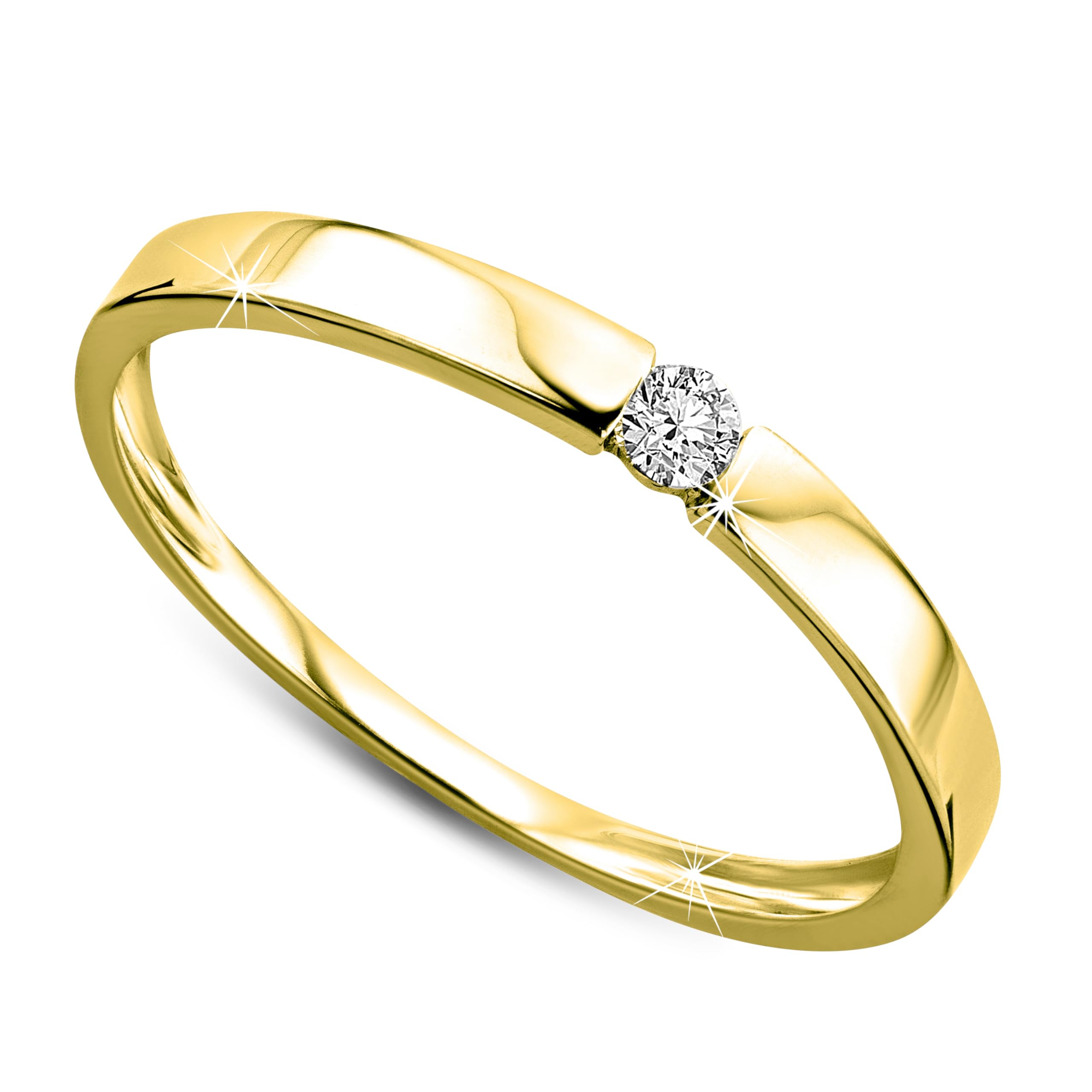 Orovi Bague Femme, Bague de Fiançailles en Or Blanc ou en Or Jaune Bague Solitaire avec Diamants 0.05crt 9 Carat / 375 Or Bijoux Bague