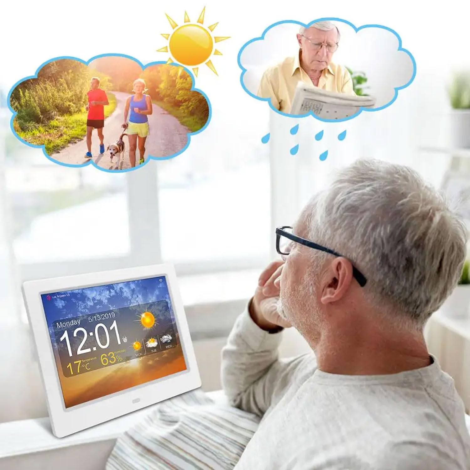 Reloj Meteorológico WiFi De 10 Pulgadas, Pronóstico del Tiempo 9 Modos De Visualización, 5 Despertadores, 4 Niveles De Brillo Ajustable, con Reloj Humidificador De Temperatura Meteorológica
