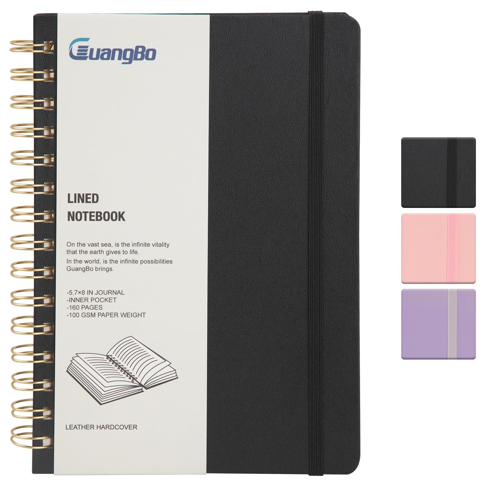 Lined Spiral Journal Notebook for Work with 160 Pages, 5.6" x 8" Hardcover Notebooks Journals Medium Size for Writing Women Men, Black