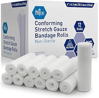 MED PRIDE Stretch Gauze Bandage Rolls 4in X 4.1 Yards, Pack of 12, Pre-Rolled Rolling Stretch Gauze for Wisdom Teeth, Wounds, Injuries