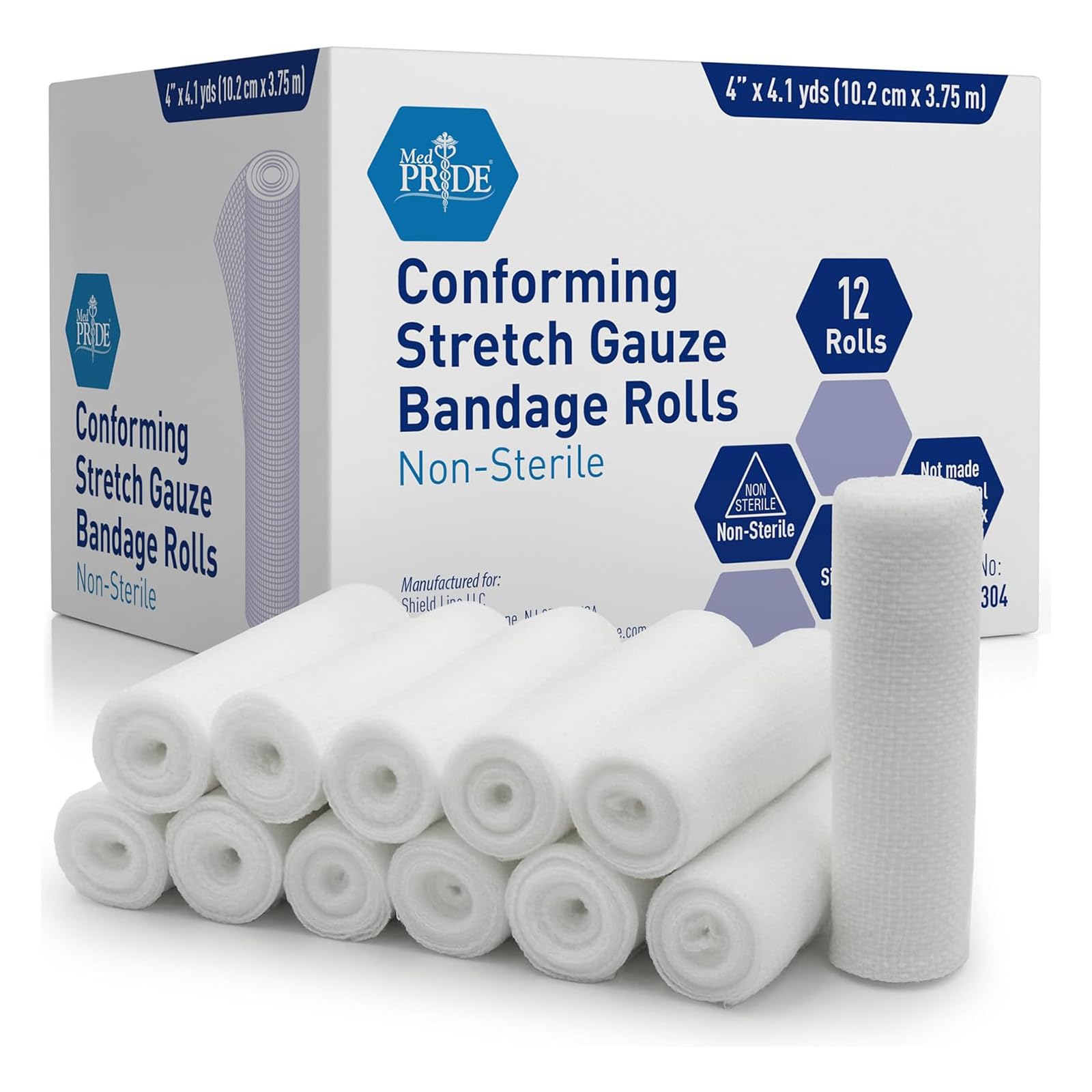 MED PRIDE Stretch Gauze Bandage Rolls 4in X 4.1 Yards, Pack of 12, Pre-Rolled Rolling Stretch Gauze for Wisdom Teeth, Wounds, Injuries