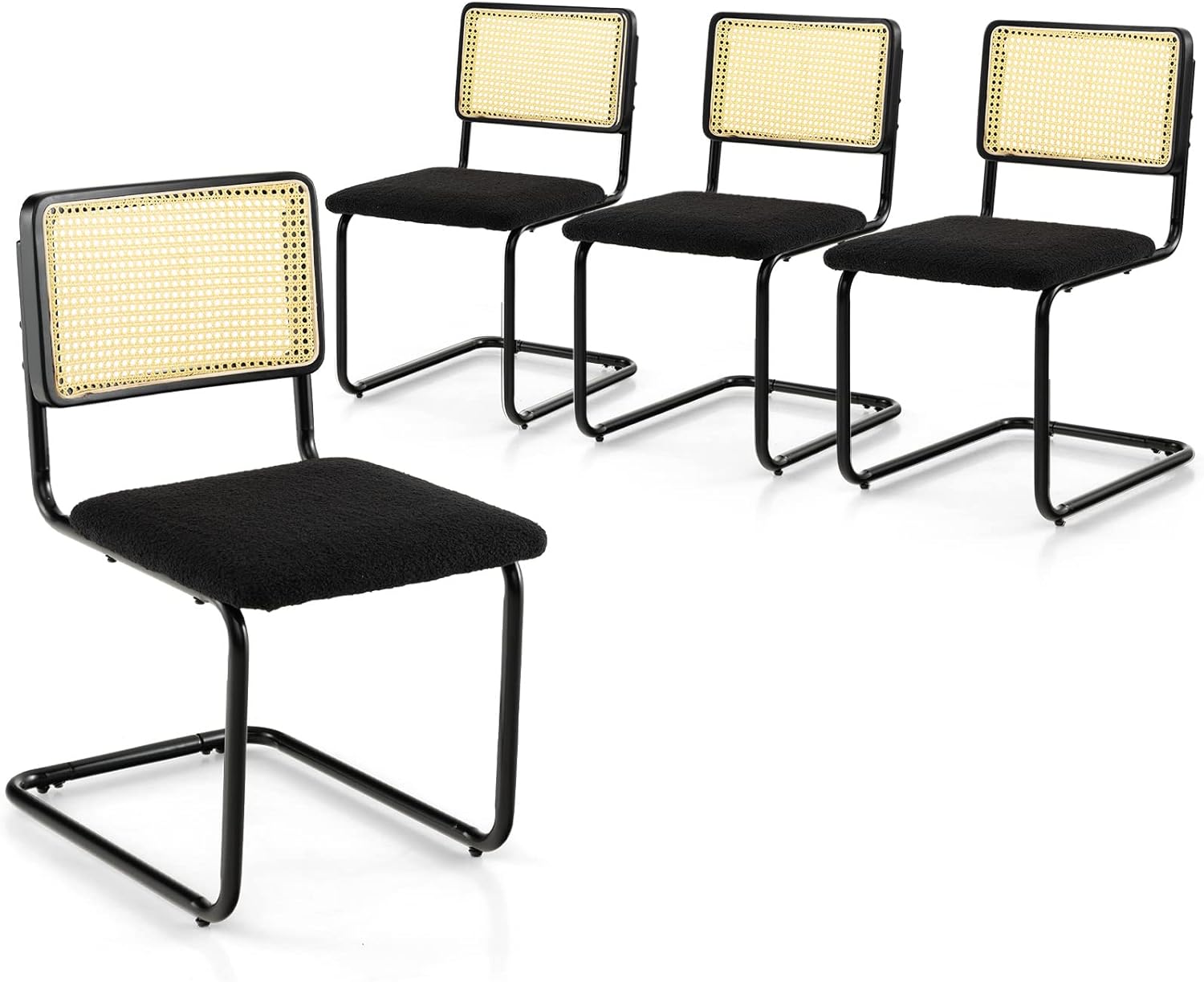 Giantex Rattan Dining Chair Set of 4 Black, Modern Midcentury Dining