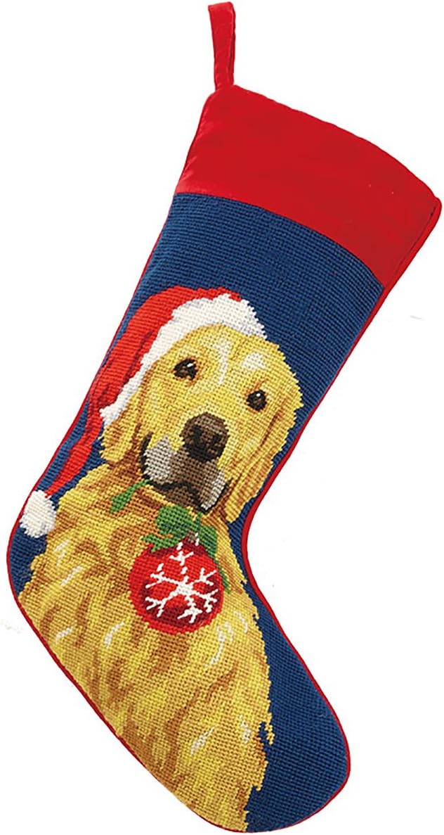 Peking Handicraft 31SJM7971MC Golden Retriever Ornament Needlepoint Stocking, 11x18