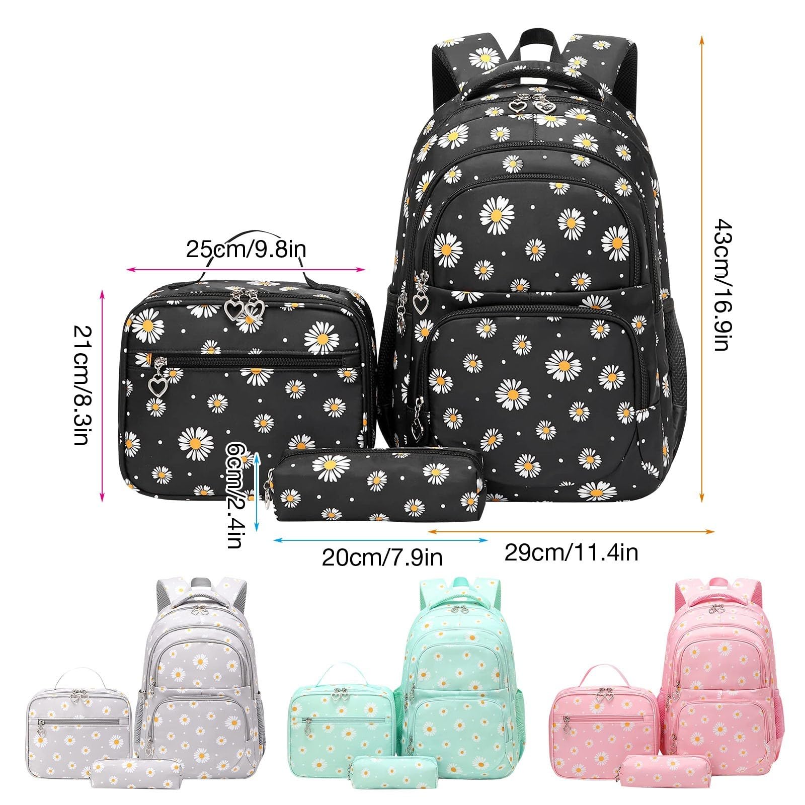 Zaini da nuoto per nuotatori zaino con stampa per bambini con astuccio per il pranzo 3 borse leggere per libri per scuola media per bambini unisex