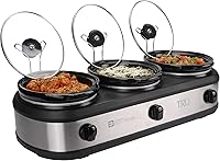TRU Triple Slow Cooker Buffet Server: 3x 2.5Qt Removable Inserts, Individual Heat Controls, Lid Rests & Spoons