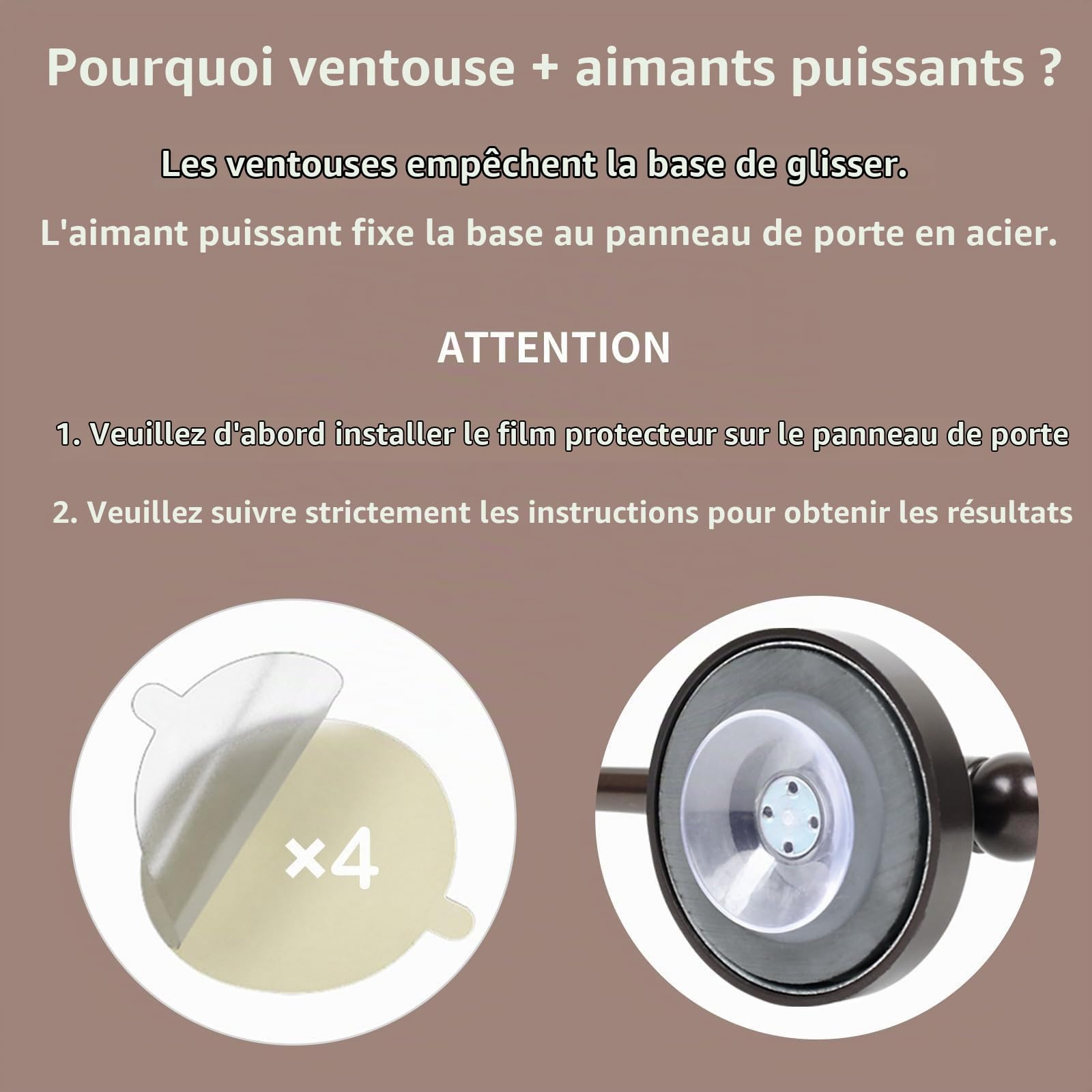 Lot de 2 tringles à rideaux magnétiques robustes pour porte en métal (40,6 à 71,1 cm, bronze) avec aimant puissant et ventouse