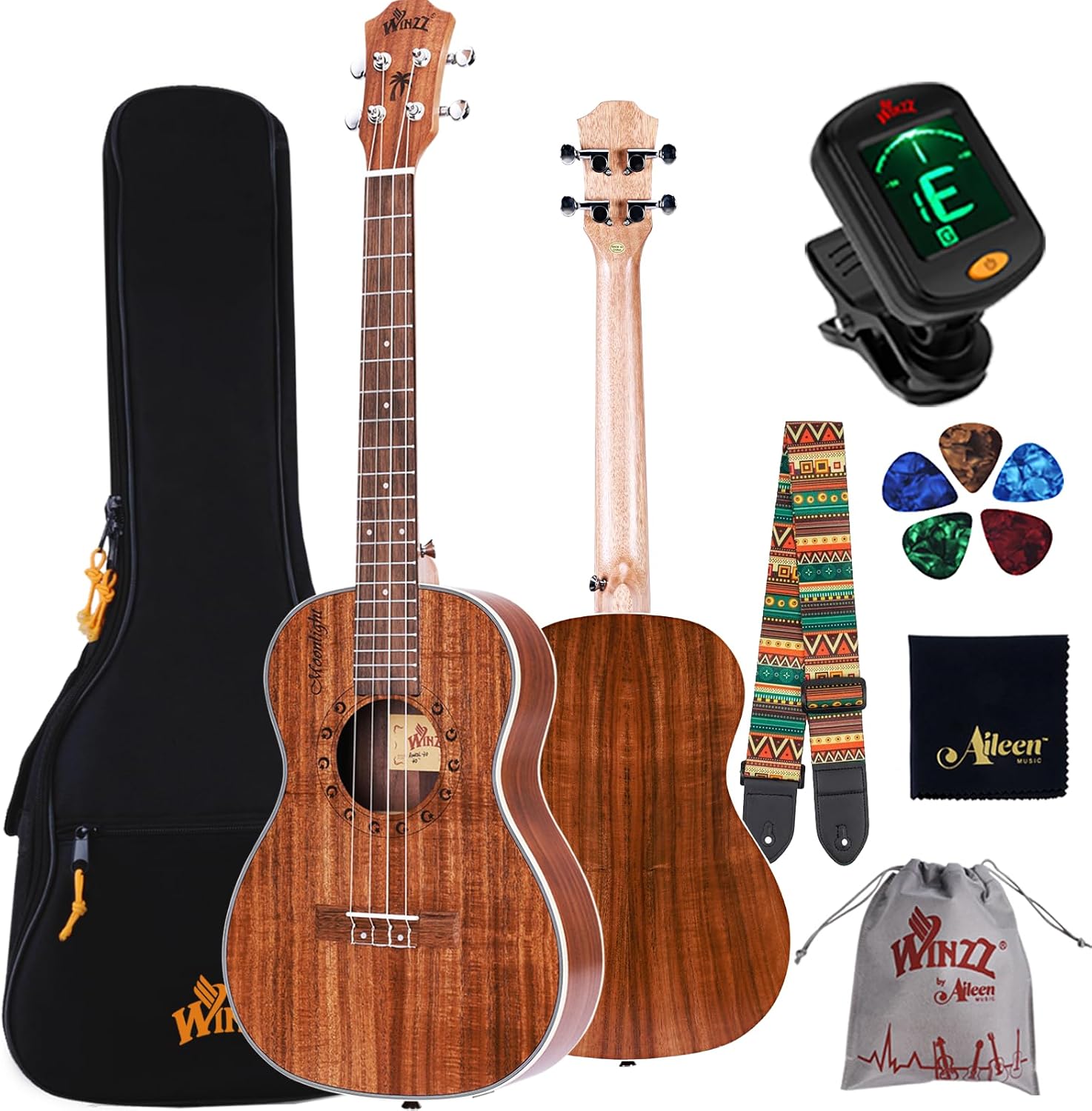 Winzz Baritone Ukulele 30 Inch for Beginners, KOA Ukelele Kit for Starter or Professional Best Selection Wood - Natural Matte