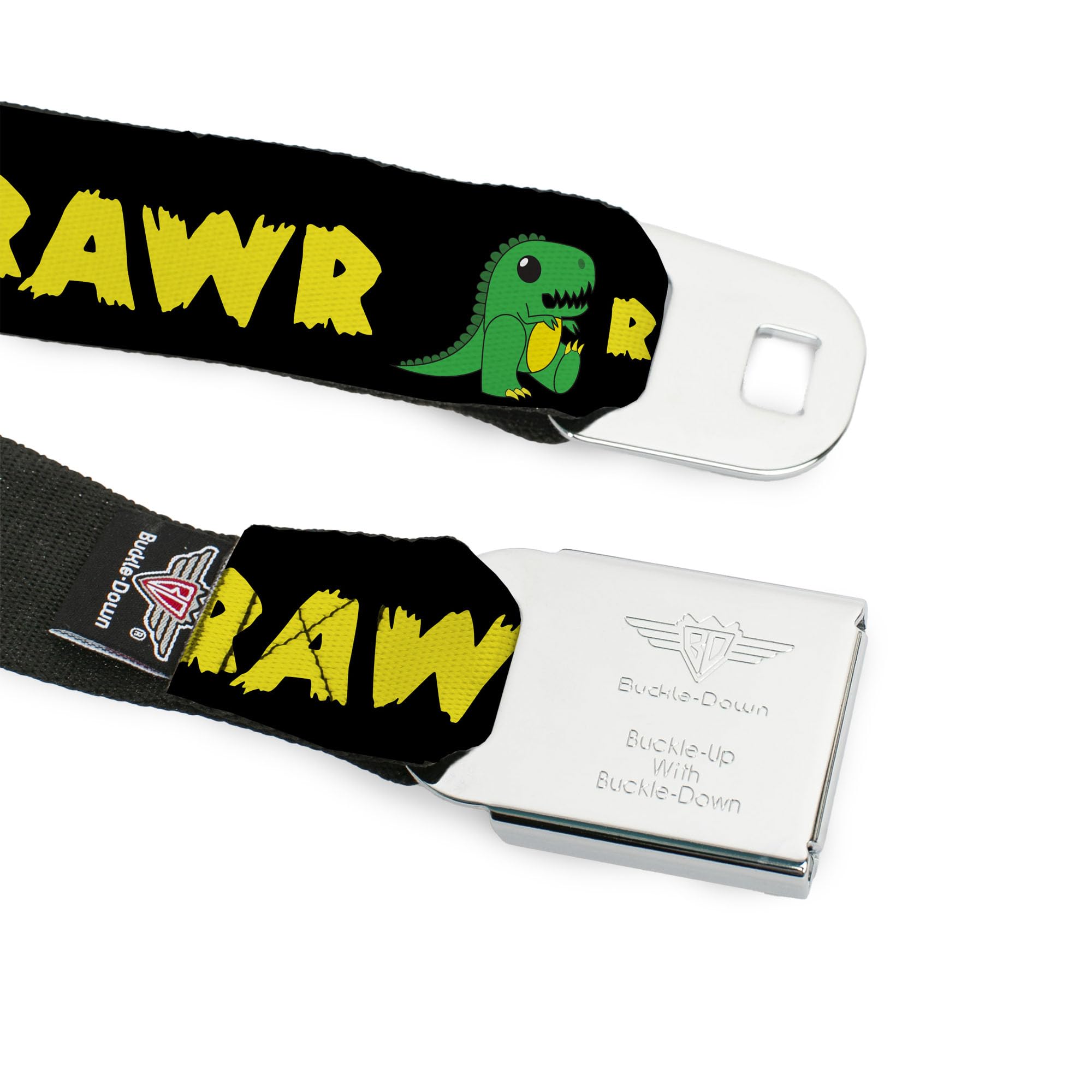 Buckle-Down RRRAWR Sicherheitsgurt Dinosaurier schwarz/grün/gelb 2,5 cm breit 50,8-91,4 cm lang