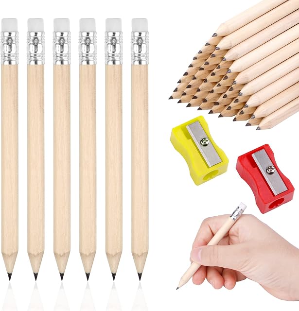 Mini Pencils, Golf Pencils, 50pcs HB Pencils with Rubbers, Small Pencils, Half Pencils Bulk for School Kids Scorecards (with 2PCS Pencil Sharpner)