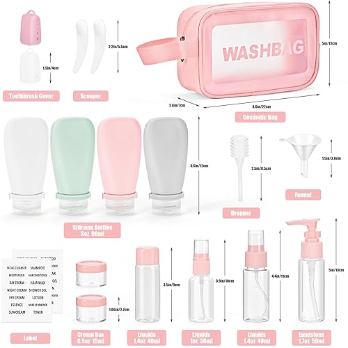 Miniatura 6 de 18 botellas de viaje para artículos de tocador, gimnasio, aprobadas por la TSA, a prueba de fugas con vendaje de silicona exprimible de 3 onzas para