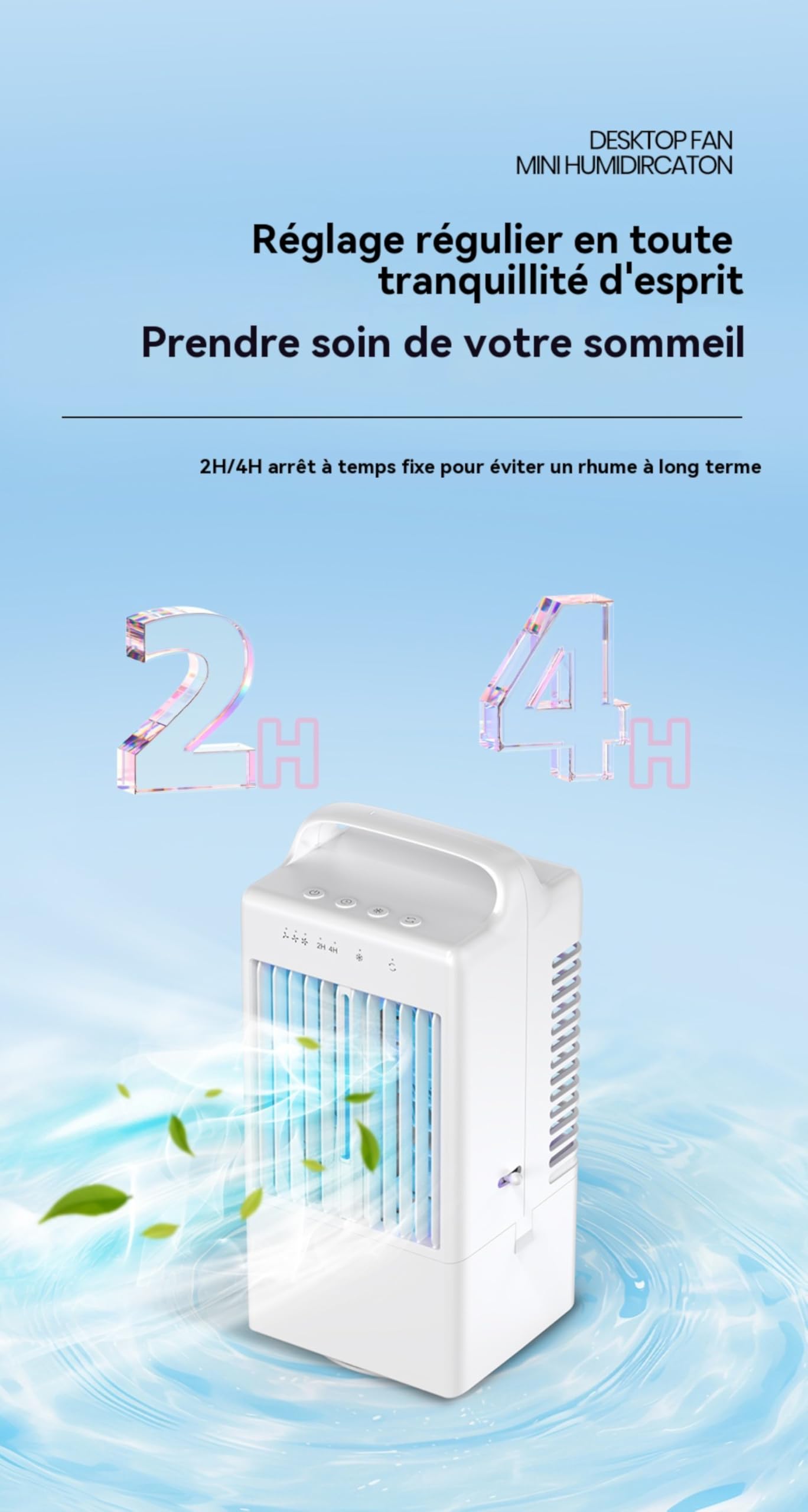Przenośny mini klimatyzator 36 dB, cichy i cichy, przenośny 3-biegowy chłodziarka powietrza, kolorowe nastrojowe światło, wyposażony w szerokokątną głowicę wibracyjną, chłodzenie mgiełką