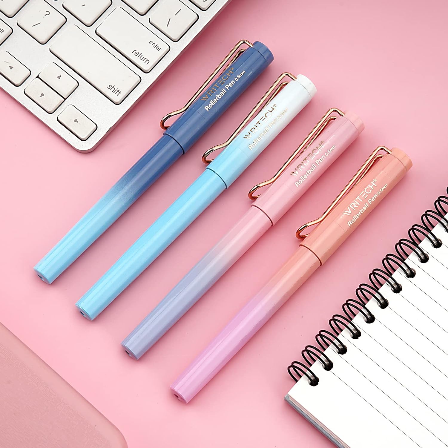 Writech Liquid Ink Rollerball Pens 0.5mm Fine Point Pens Pack of 8, Quick Dry No Bleed Black Roller Pens for Writing, Journaling & Sketching (Gradient) : Office Products