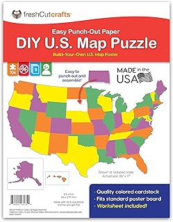 FreshCut Crafts | DIY U.S. MAP PUZZLE Easy Punch-Out Paper 50 States â€“ Map Fits Standard Poster Board for Homeschool, Geography, and Classrooms | US Made Quality Card Stock, NOT Foam