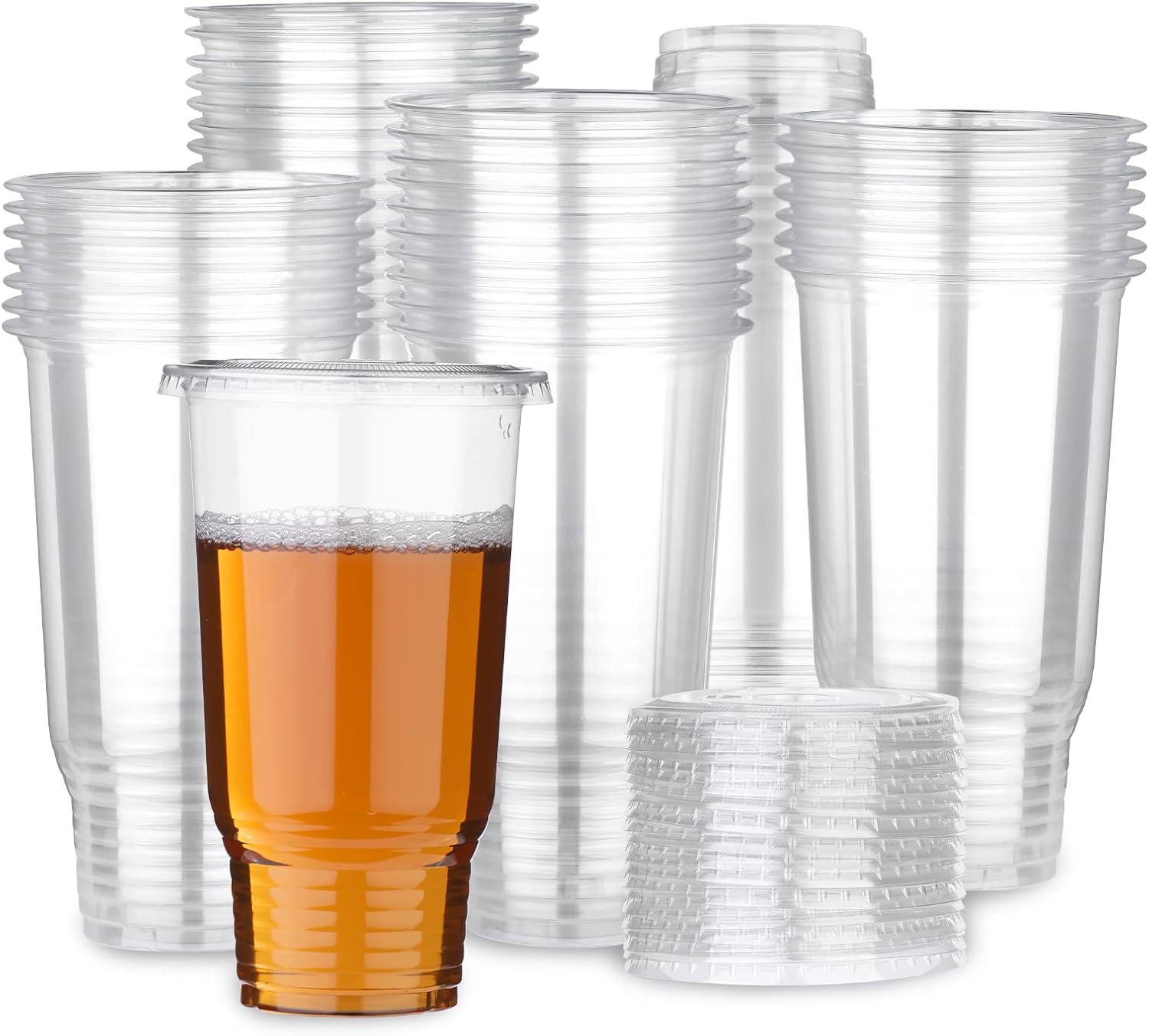 32 OZ Clear Plastic Cups with Lids, 60 Count Disposable Drinking Cups for Cold Drinks, Dessert, Ice Cream, Iced Coffee, Milk Tea