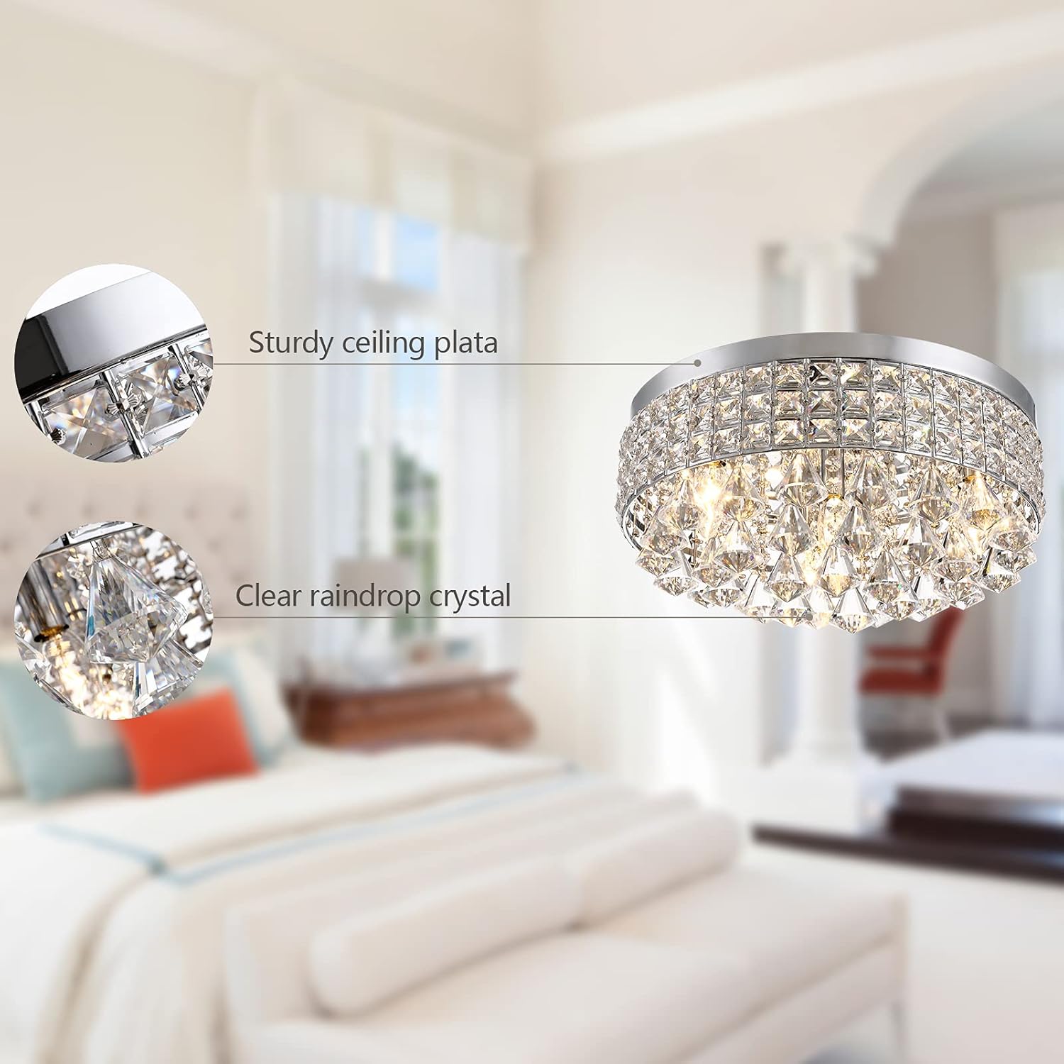 Rеvіеw Prоduсt Maxax 4 Lights Crystal Chandelier, Modern Drum Ceiling Light Fixture Lamp, Raindrop Flush Mount Round Metal Shade, for Dining Room, Living Room, Bathroom, Bedroom, Chrome 🛒 Crаzу Dеаlѕ Maxax 4 Lights Crystal Chandelier, Modern Drum Ceiling Light Fixture Lamp, Raindrop Flush Mount Round Metal Shade, for Dining Room, Living Room, Bathroom, Bedroom, Chrome