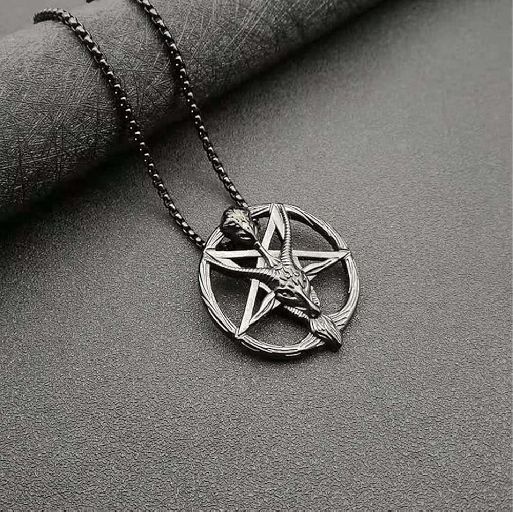 Miniatura 2 de Colgante gótico punk gótico para hombre con símbolo satánico Samael Lilith Baphomet de cabra con símbolo de Lucifer