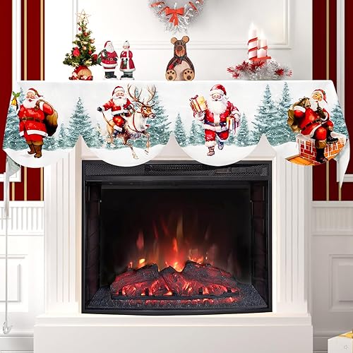 AerWo Bufandas de mantel de Navidad de 79 x 20 pulgadas, decoraciones de Navidad para chimenea, cubierta de chimenea de Navidad de Papá Noel,