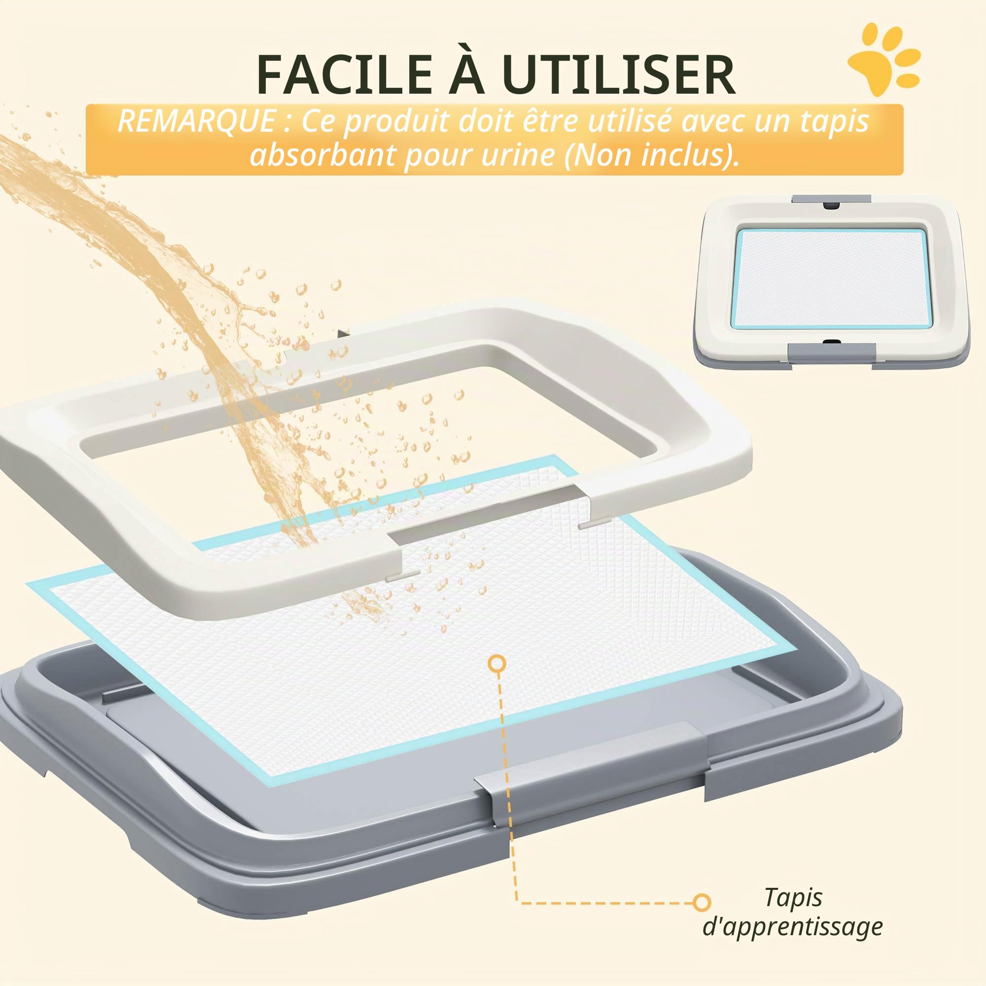 PawHut Bac de toilette pour chien, litière pour chien, tapis d'urine pour le dressage des chiots, plateau de pot pour animal de compagnie, support de tapis de toilette pour intérieur, balcon