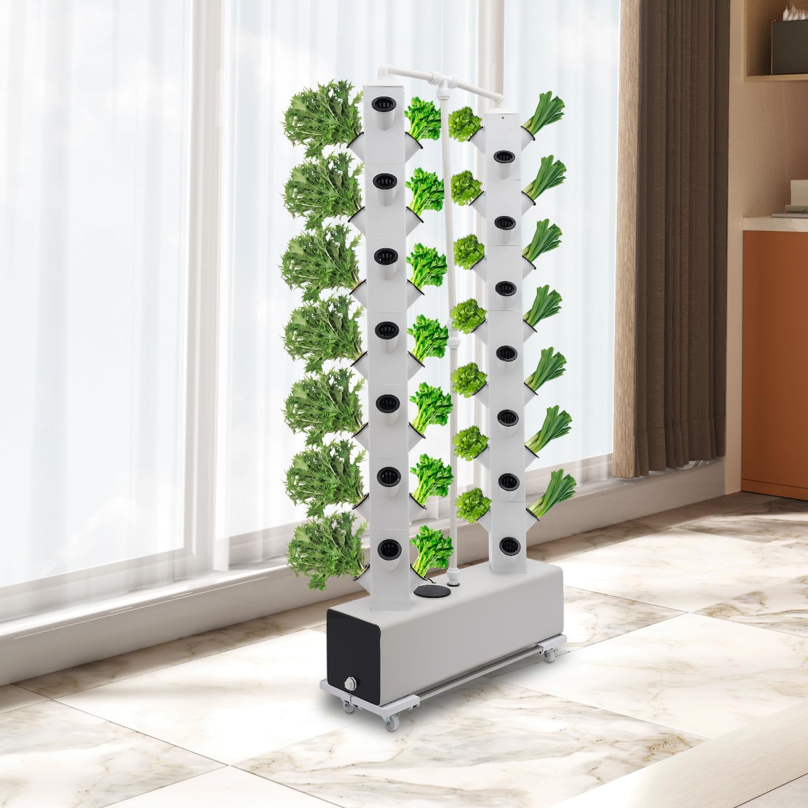 Idroponic Tower Garden - Torre aeroponica con 56 fori per piante, con serbatoio dell'acqua da 30 l e irrigazione automatica, sistema di coltivazione senza terra per balcone e serra
