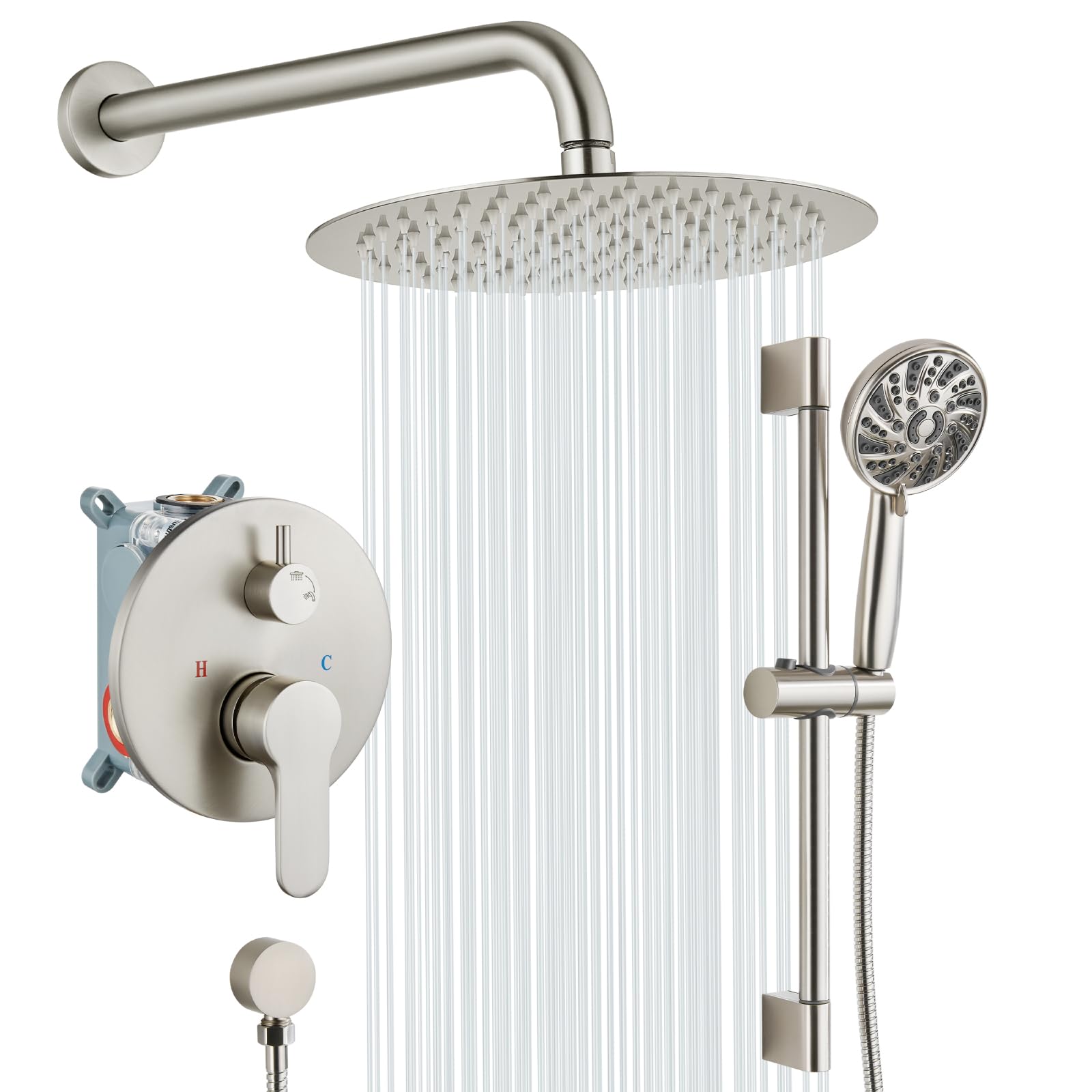 Colonne douche barre coulissante et pommeau 6 jets avec valve