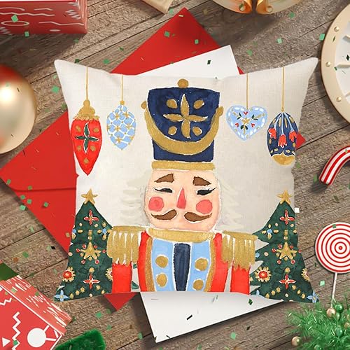 Miniatura 2 de MFGNEH Fundas de almohada navideñas de 18 x 18 pulgadas, decoración de cascanueces de Feliz Navidad, decoración de vacaciones, casa de campo,