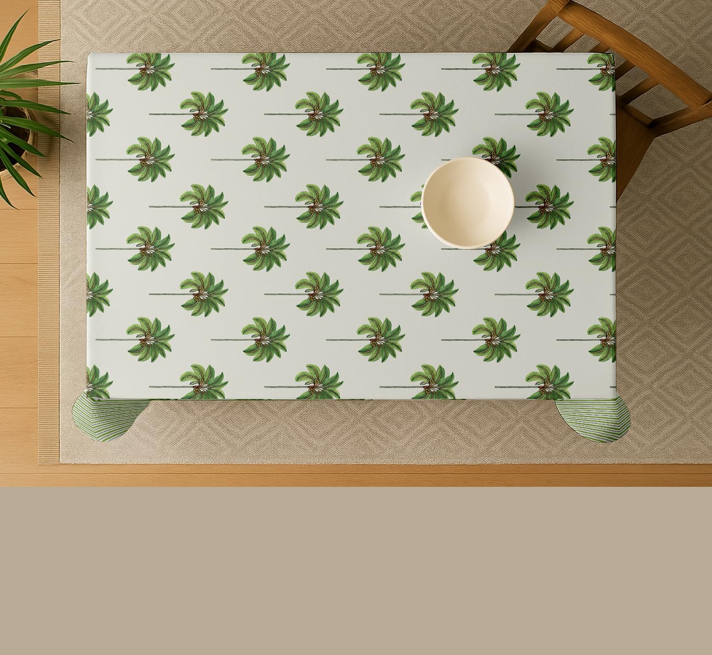 Tree Design Tablecloth - Green 54X54 Inch Cotton Twill Dining Table Cover, Perfect for 4 Seater Tables, Durable, Washable, Wrinkle Resistant, Ideal for Festive Occasions & Gatherings