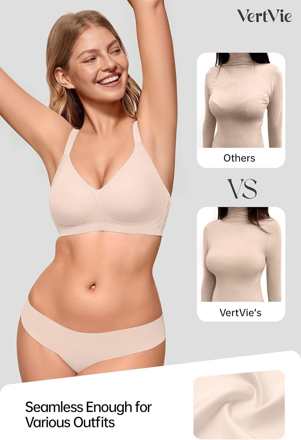 Vertvie Womens Seamless Bras Wireless No Underwire Push Up Bra Full Coverage Racerback Supportive Everyday Bralettes - Image 4