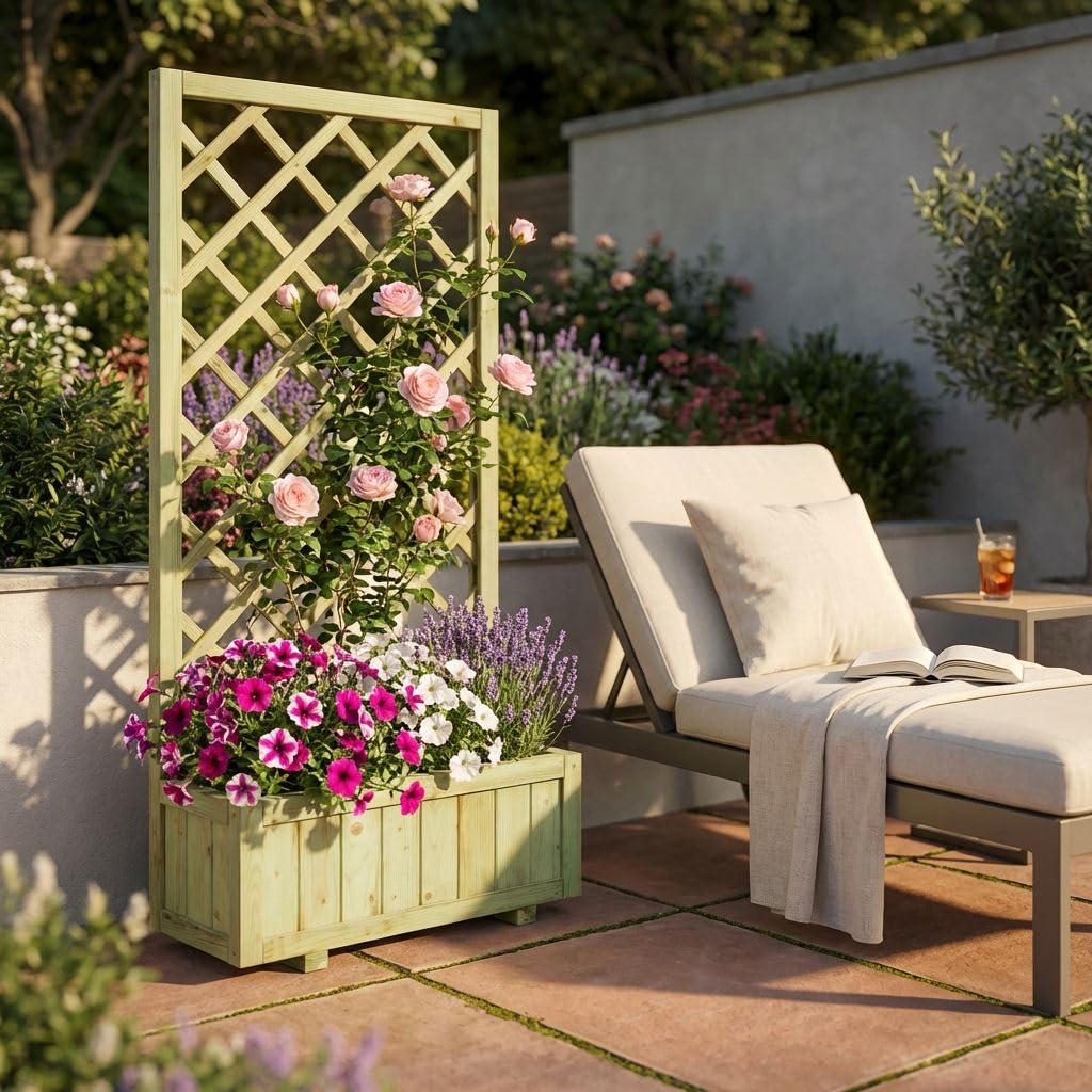 milani home fioriera da giardino in legno di pino impregnato con griglia